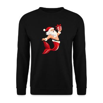 Weihnachtsmann mit Fischschwanz und Geschenk  - Unisex Pullover - Schwarz - Vorne - Alina (178cm) & Michal (187cm)