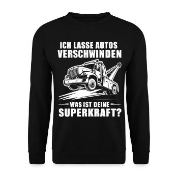 Ich Lasse Autos Verschwinden Was Deine Superkraft - Unisex Pullover - Schwarz - Vorne - Alina (178cm) & Michal (187cm)