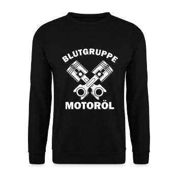 Blutgruppe Motoröl Autoliebhaber Schrauber Auto - Unisex Pullover - Schwarz - Vorne - Alina (178cm) & Michal (187cm)