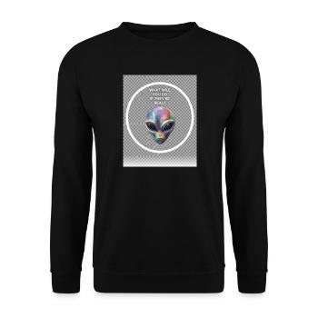 Irideszierendes Alien Gesichtsdesign - Unisex Pullover - Schwarz - Vorne - Alina (178cm) & Michal (187cm)