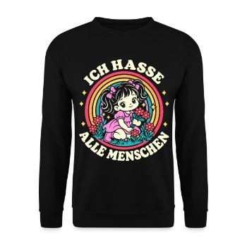 Ich hasse alle Menschen – Blumenmädchen - Unisex Pullover - Schwarz - Vorne - Alina (178cm) & Michal (187cm)