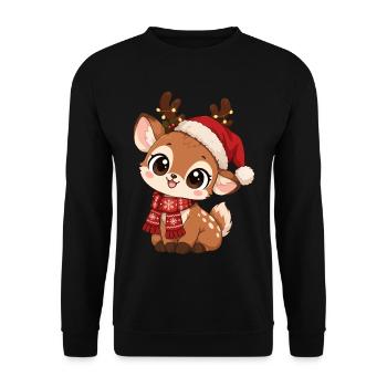 Süßer Elch mit Weihnachtsmütze - Unisex Pullover - Schwarz - Vorne - Alina (178cm) & Michal (187cm)