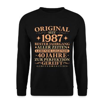 Original 1987 Baujahr 40. Geburtstag Geschenk - Unisex Pullover - Schwarz - Vorne - Alina (178cm) & Michal (187cm)