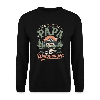 Ein echter Papa zieht Wohnwagen - Unisex Pullover - Schwarz - Vorne - Alina (178cm) & Michal (187cm)