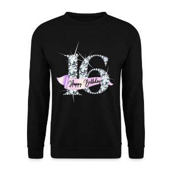 16. Geburtstag Geburtstagsglanz Diamantband Ribbon - Unisex Pullover - Schwarz - Vorne - Alina (178cm) & Michal (187cm)