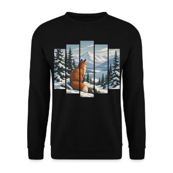 Fuchs im Winterwald - Verschneite Berglandschaft - Unisex Pullover - Schwarz - Vorne - Alina (178cm) & Michal (187cm)