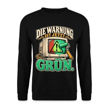 Warnung in Grün - Unisex Pullover - Schwarz - Vorne - Alina (178cm) & Michal (187cm)