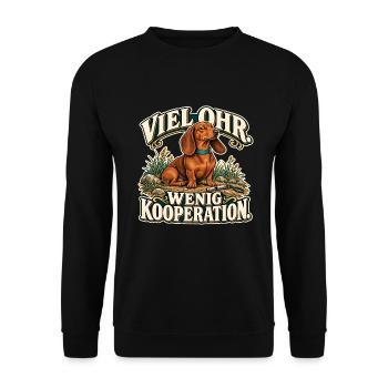 Dackel verhandelt - Unisex Pullover - Schwarz - Vorne - Alina (178cm) & Michal (187cm)