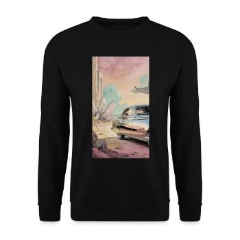 Retro Dream auf Pastelwüste - Unisex Pullover - Schwarz - Vorne - Alina (178cm) & Michal (187cm)