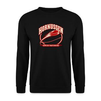Hornussen – Schweizer Traditionssport Retro - Unisex Pullover - Schwarz - Vorne - Alina (178cm) & Michal (187cm)