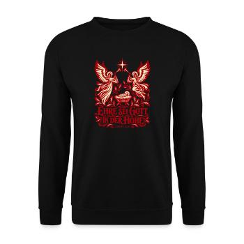 Ehre sei Gott in der Höhe Engel Krippe Lukas 2 - Unisex Pullover - Schwarz - Vorne - Alina (178cm) & Michal (187cm)