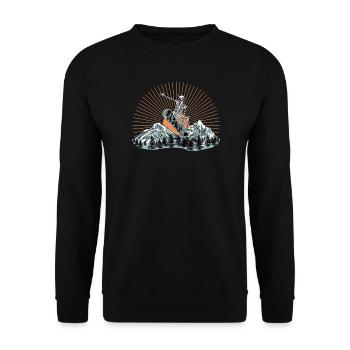 Skelett-Snowboarder über Berglandschaft - Unisex Pullover - Schwarz - Vorne - Alina (178cm) & Michal (187cm)