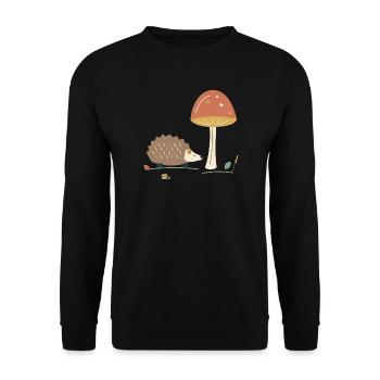 Igel und Waldpilz - Unisex Pullover - Schwarz - Vorne - Alina (178cm) & Michal (187cm)