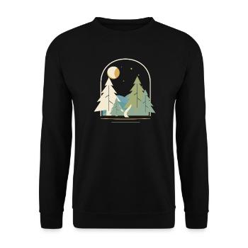 Mondbeschienener Wald und gewundener Pfad - Unisex Pullover - Schwarz - Vorne - Alina (178cm) & Michal (187cm)