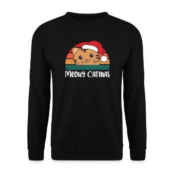 merry catmas lustige Katze Weihnachts Wortspiel - Unisex Pullover - Schwarz - Vorne - Alina (178cm) & Michal (187cm)