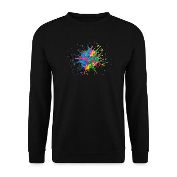 Farbexplosion Farbkleckse Farbspritzer Geschenk - Unisex Pullover - Schwarz - Vorne - Alina (178cm) & Michal (187cm)