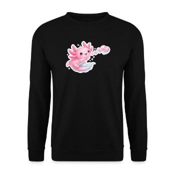 Kawaii Axolotl Herzen Seifenblasen Rosa T-Shirt - Unisex Pullover - Schwarz - Vorne - Alina (178cm) & Michal (187cm)