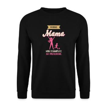 Stammplatz am Spielfeldrand - Fußball Mutter - Unisex Pullover - Schwarz - Vorne - Alina (178cm) & Michal (187cm)