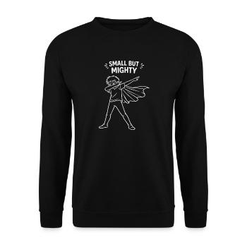 Small But Mighty Superheld Kinder Dabbing - Unisex Pullover - Schwarz - Vorne - Alina (178cm) & Michal (187cm)