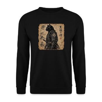 Samurai Japan Katze - Unisex Pullover - Schwarz - Vorne - Alina (178cm) & Michal (187cm)