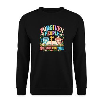 Vergebene Menschen machen Platz am Tisch, Christ - Unisex Pullover - Schwarz - Vorne - Alina (178cm) & Michal (187cm)