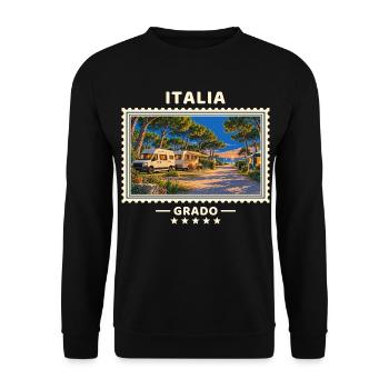 Italien Grado Europa Camping Vintage Reisemarke - Unisex Pullover - Schwarz - Vorne - Alina (178cm) & Michal (187cm)