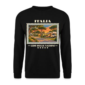 Italien Lido delle Nazioni Camping Vintage Reisema - Unisex Pullover - Schwarz - Vorne - Alina (178cm) & Michal (187cm)