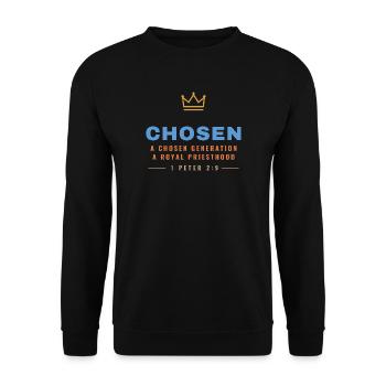 Chosen – 1 Peter 2:9 Royal Priesthood - Unisex Pullover - Schwarz - Vorne - Alina (178cm) & Michal (187cm)