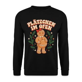 Weihnachtsoutfit Schwanger Plätzchen im Ofen - Unisex Pullover - Schwarz - Vorne - Alina (178cm) & Michal (187cm)