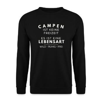 Campen ist keine Freizeit – Camping Lebensart - Unisex Pullover - Schwarz - Vorne - Alina (178cm) & Michal (187cm)