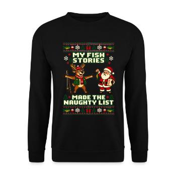 Weihnachten Angler Rentier Humor - Unisex Pullover - Schwarz - Vorne - Alina (178cm) & Michal (187cm)