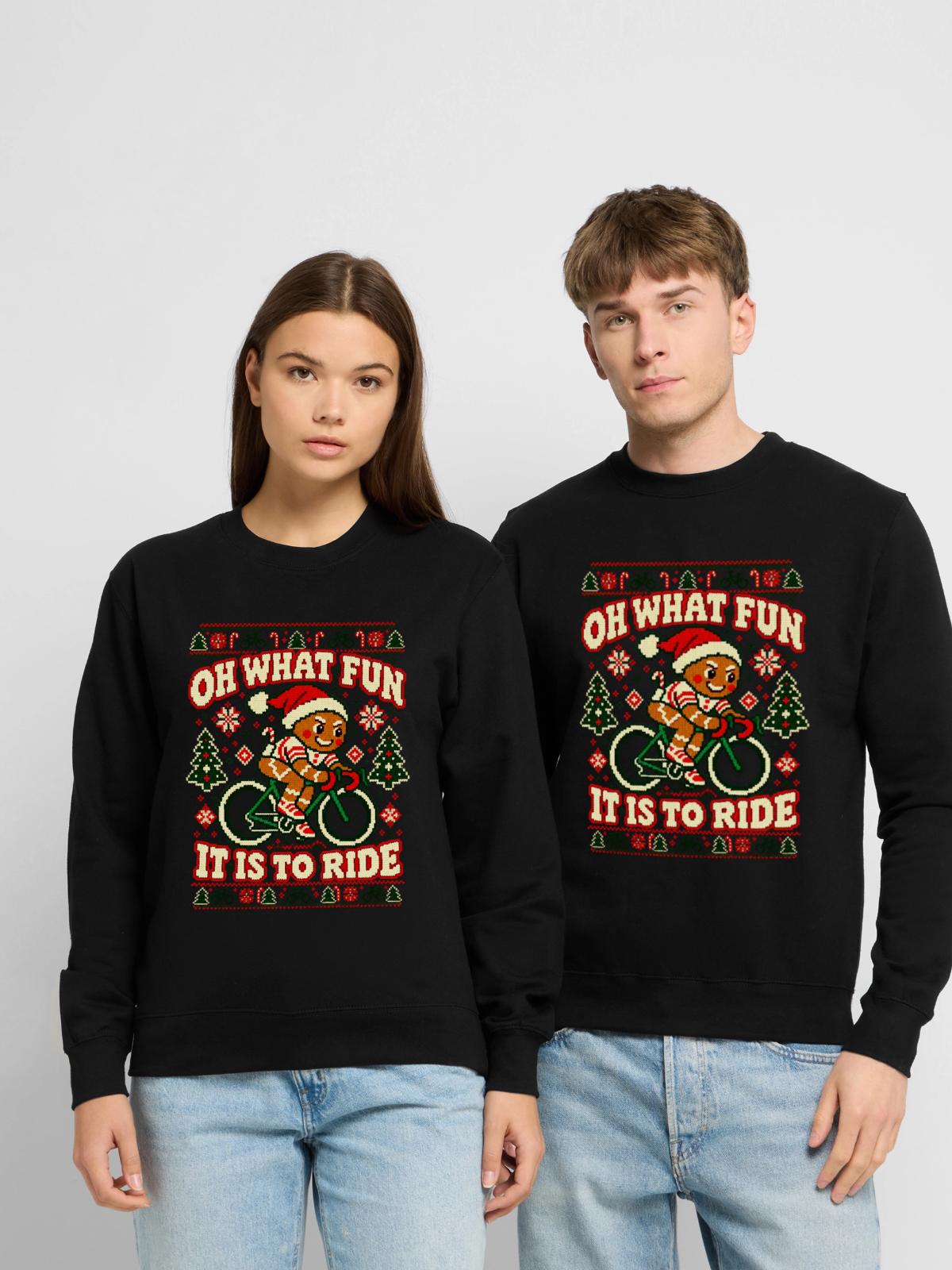 Weihnachten Rennrad Lebkuchenmann - Unisex Pullover - Schwarz - Vorne - Alina (178cm) & Michal (187cm)