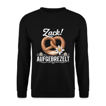 Zack Aufgebrezelt Brezel Spaß Volksfest - Unisex Pullover - Schwarz - Vorne - Alina (178cm) & Michal (187cm)