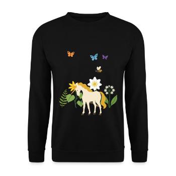 Einhorn Blumen Kinder märchenhaft Bärlauch - Unisex Pullover - Schwarz - Vorne - Alina (178cm) & Michal (187cm)