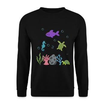 Fisch Unterwasser Kinder Seepferdchen Seeanemone - Unisex Pullover - Schwarz - Vorne - Alina (178cm) & Michal (187cm)