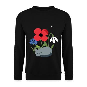 Katze Blumen Kinder Schlafen Haustiermotiv - Unisex Pullover - Schwarz - Vorne - Alina (178cm) & Michal (187cm)