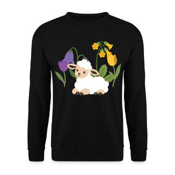 Lamm Blumen Kinder Geschenkidee - Unisex Pullover - Schwarz - Vorne - Alina (178cm) & Michal (187cm)