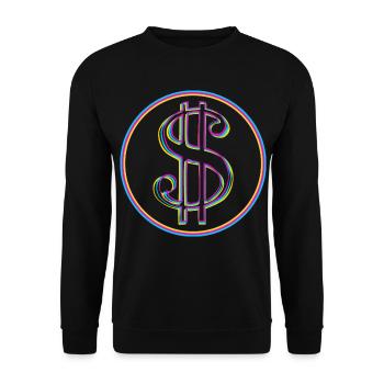 Neon-Dollar Zeichen im Kreis - Unisex Pullover - Schwarz - Vorne - Alina (178cm) & Michal (187cm)