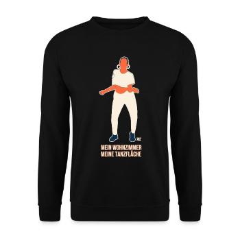 Mein Wohnzimmer meine Tanzfläche – Tanz Humor - Unisex Pullover - Schwarz - Vorne - Alina (178cm) & Michal (187cm)