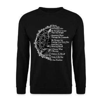 Mandala Buddha Affirmationen - Unisex Pullover - Schwarz - Vorne - Alina (178cm) & Michal (187cm)