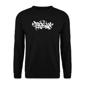 Berlin City Graffiti Street Art Handstyle - Unisex Pullover - Schwarz - Vorne - Alina (178cm) & Michal (187cm)