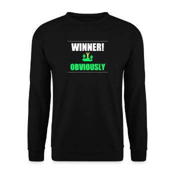 Gewinner: Offensichtlich Neon-Sieg - Unisex Pullover - Schwarz - Vorne - Alina (178cm) & Michal (187cm)