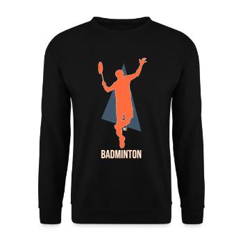 Badmintonspieler beim Smash - Retro Stil - Unisex Pullover - Schwarz - Vorne - Alina (178cm) & Michal (187cm)