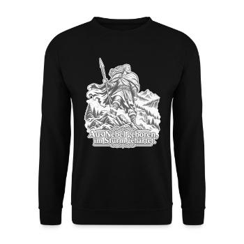 Aus Nebel geboren – Im Sturm gehärtet - Unisex Pullover - Schwarz - Vorne - Alina (178cm) & Michal (187cm)