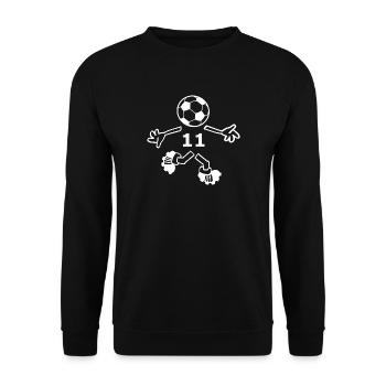 Fußballer mit Ball als Kopf und Nummer 11 - Unisex Pullover - Schwarz - Vorne - Alina (178cm) & Michal (187cm)
