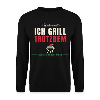 Weihnachten? Ich grill trotzdem - Unisex Pullover - Schwarz - Vorne - Alina (178cm) & Michal (187cm)