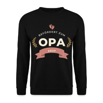 Befördert zum Opa 2027 – Abzeichen - Unisex Pullover - Schwarz - Vorne - Alina (178cm) & Michal (187cm)
