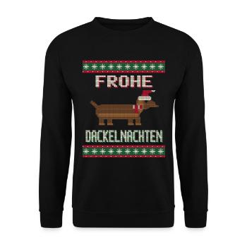 Frohe Dackelnachten - Unisex Pullover - Schwarz - Vorne - Alina (178cm) & Michal (187cm)