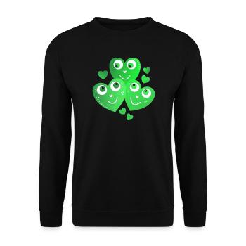niedliche grüne Herzchen mit Lächeln  - Unisex Pullover - Schwarz - Vorne - Alina (178cm) & Michal (187cm)