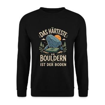 Härteste am Bouldern ist der Boden - Unisex Pullover - Schwarz - Vorne - Alina (178cm) & Michal (187cm)